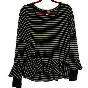 Free People We the Free Round About Striped Top Black‎ and Green Size M